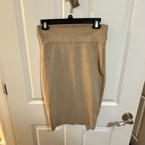 Bebe tan suede midi pencil skirt, small, stretchy